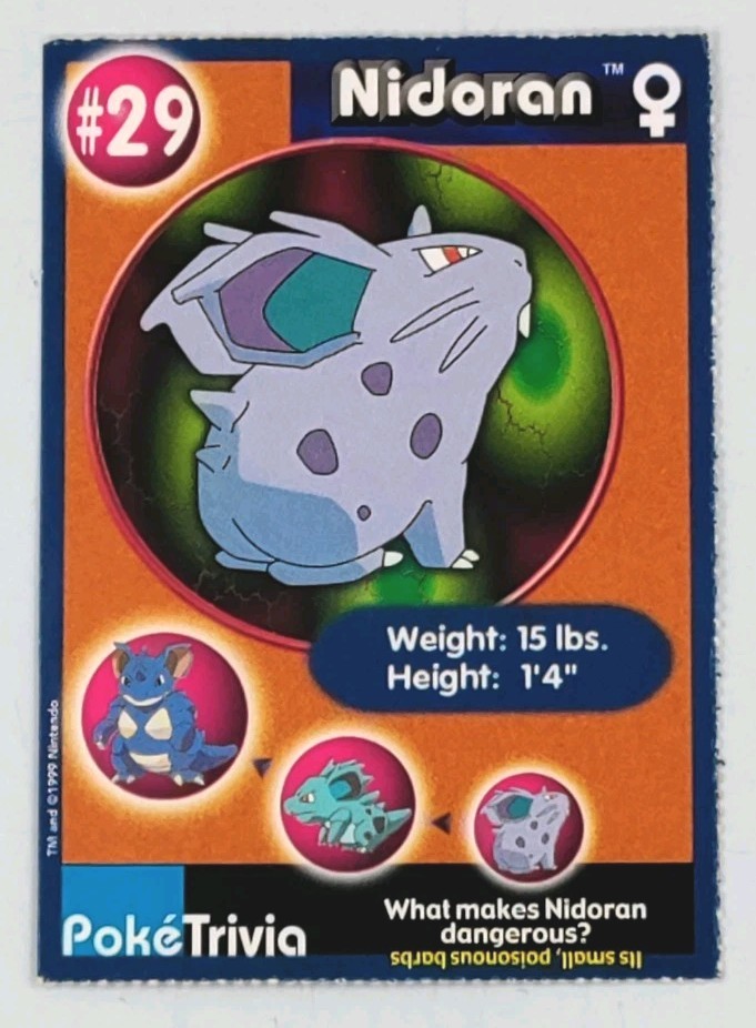 1999 Pokemon The First Movie PokeTrivia Non-Holo Pokemon Card Nidoran #29