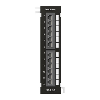 12 Port 10Gbps Cat6A Network Patch Panel With Wall Bracket Mount For Cabling