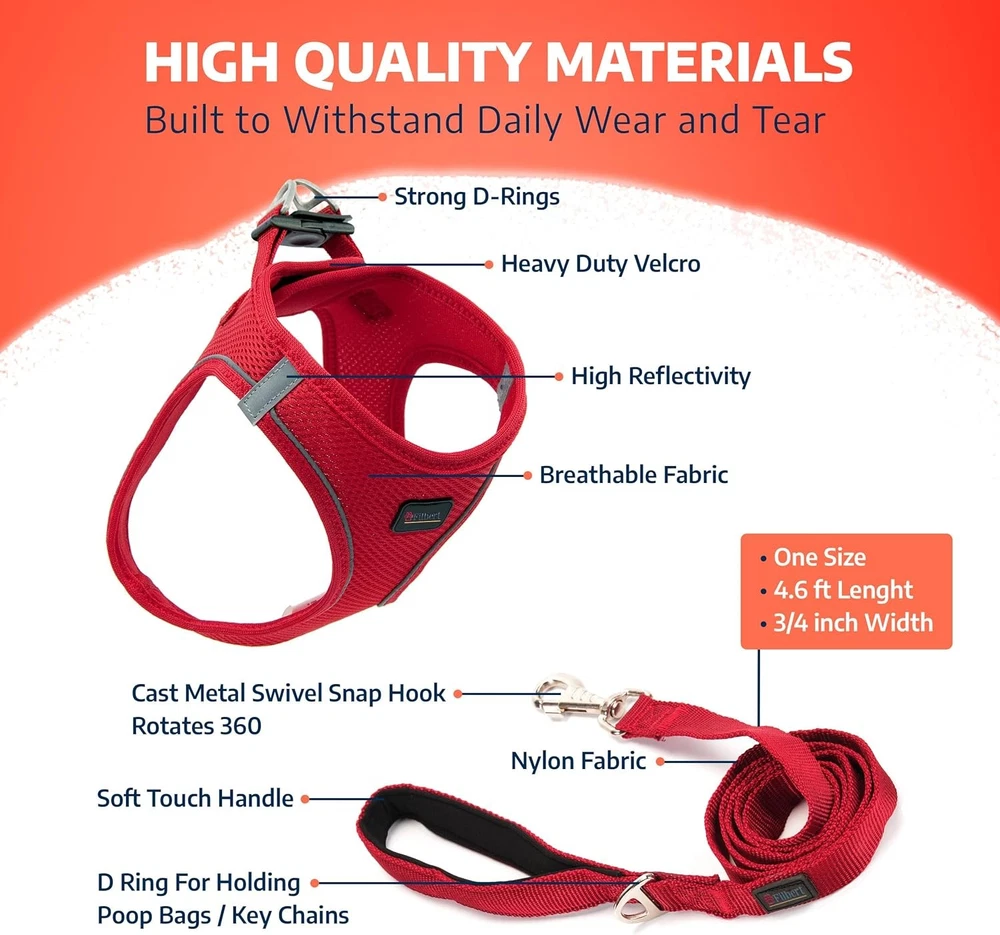 Dog Harness and Leash Set, 3/4 inch X 4.6ft Strong and Durable Leash, Large