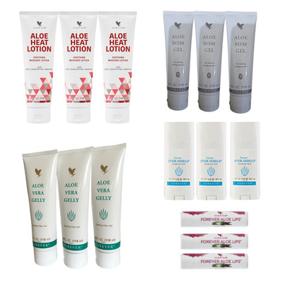 Forever 3 Gelly cream, MSM, Heat lotion, Deo stick combo pack with Free Aloe lip
