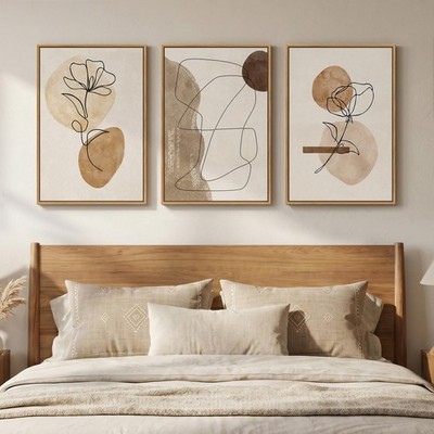 Boho Abstract Wall Art Set - 3 Piece Minimalist Floral Canvas Decor 16x24 In