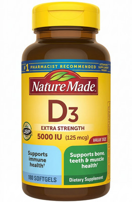 Nature Made Vitamin D3 5000 IU Ultra Strength Softgels - 180 Count 02-2027