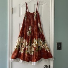 Sun Dress From St. Martin Size Medium Boho Smocked Bodice Tropical Eyelet Trim