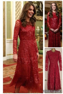 Needle & Thread Aurora, rotes Pailletten Midikleid UK 8 US 4 ASO Kate Middleton Royal