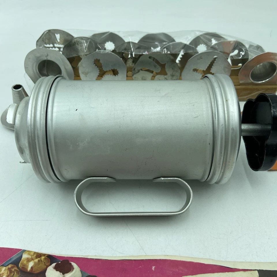 Cookie Press 复古 Mirro 带磁盘,3 个提示原装木架 — 第 2/4 张图片