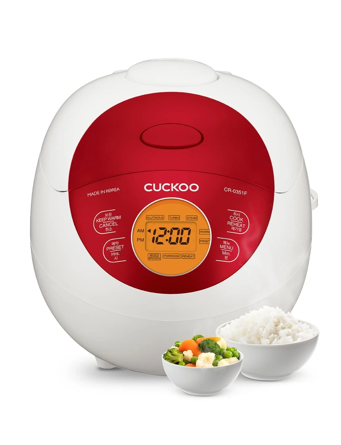 3Cup Rice Cooker with Fuzzy Logic, Delay Timer, and NonStick Pot, Red