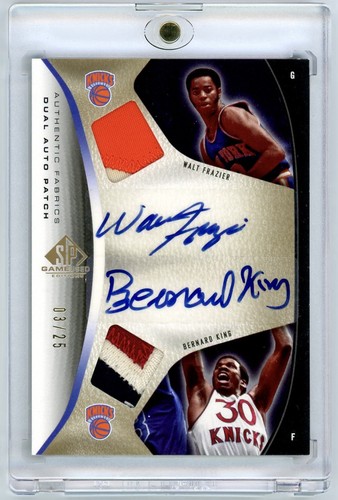 2006 SP Game Used Walt Frazier Bernard King Dual Game Used Prime Patch Auto 3/25