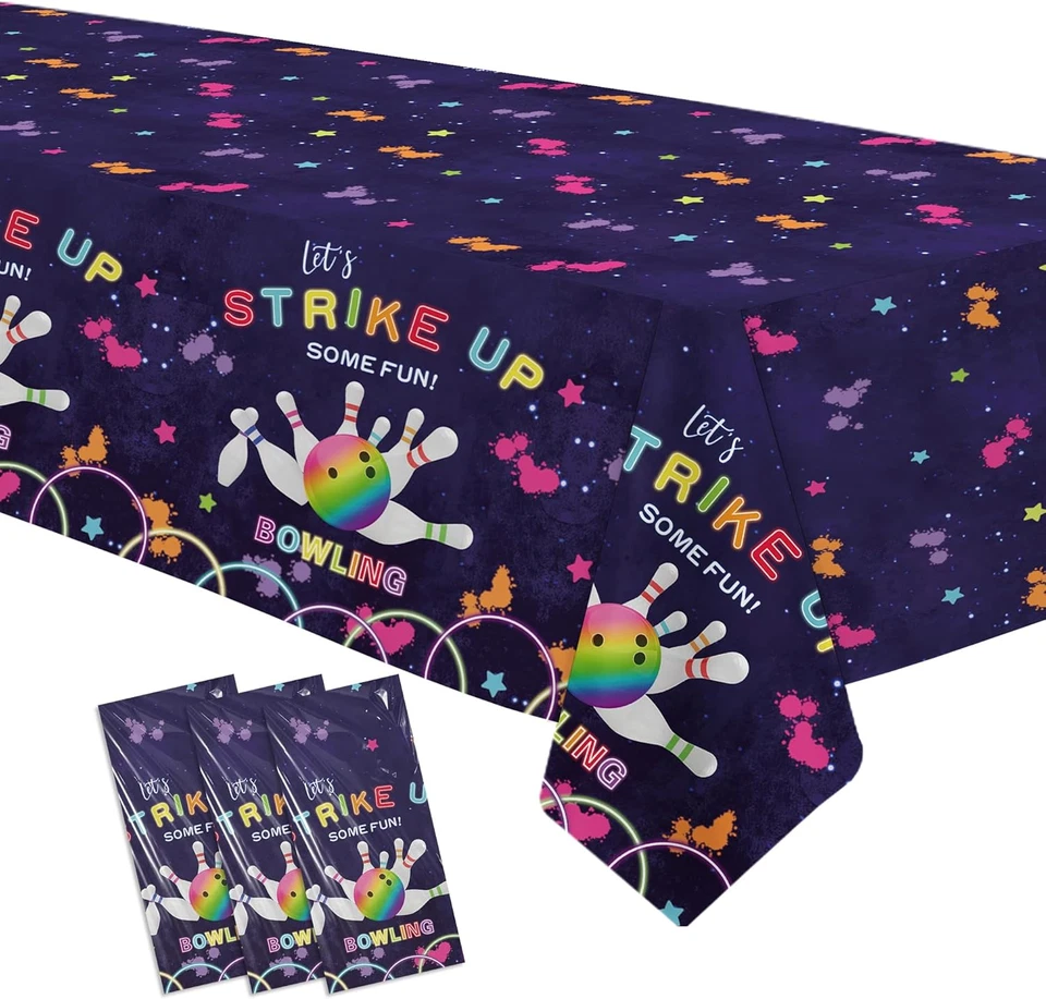 Paquete de 3 manteles desechables cubierta bolos cumpleaños fiesta suministros Let'S Strike Foto 2 de 4