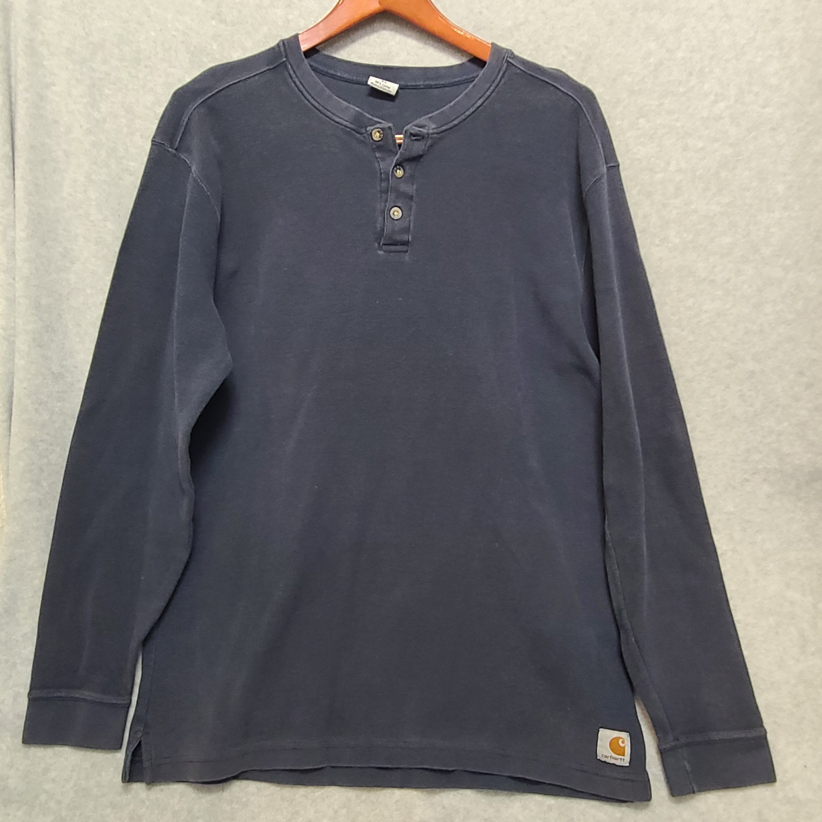 Carhartt Mens XL Waffle Knit Henley Thermal Work Shirt Blue K200 Textured
