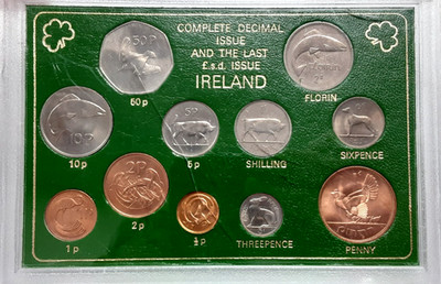 Complete Decimal/Last Pound Sterling Ireland 11 Coin Set in OGP