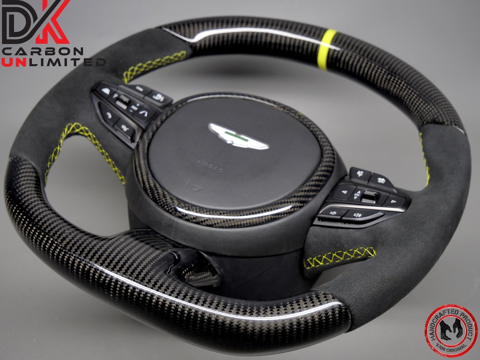 Aston Martin DBX 707 Yellow Ring Alcantara Thick Gloss Carbon Steering Wheel V4