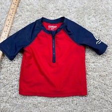 OshKosh B'gosh Boys Rash Guard Swim Shirt Red Navy Shark 12M