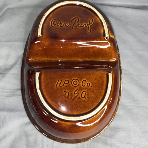 Hull Pottery H.P. Co Divided Dish Casserole Brown Drip Vintage USA Oven Proof