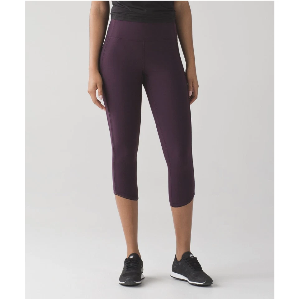 LULULEMON Black Cherry Purple DEEP BREATH CROP Mesh Panel Capri