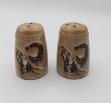 Salt and pepper shakers elephant glazed pottery  NIB Tan & Black high gloss glaz