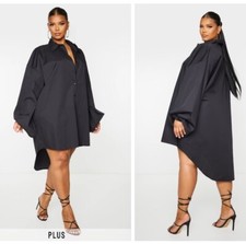 Pretty Little Thing PLUS BLACK BALLOON SLEEVE SHIRT DRESS Sz 12 NWT