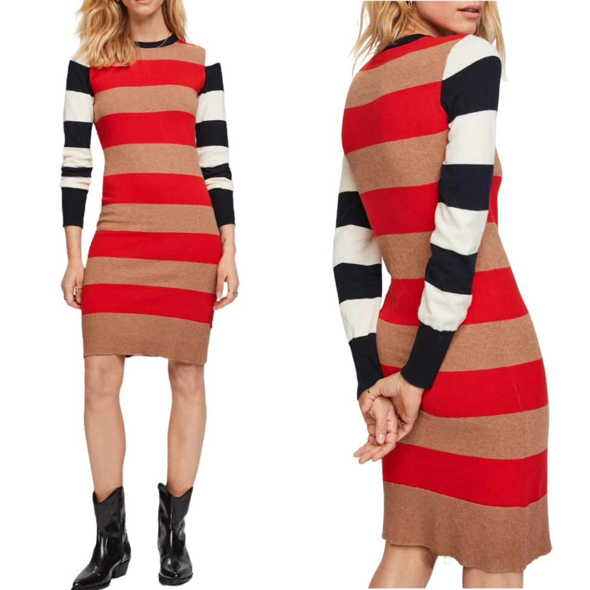 Scotch Soda Amsterdam Multicolor Striped Wool Blend Sweater Dress Size Medium