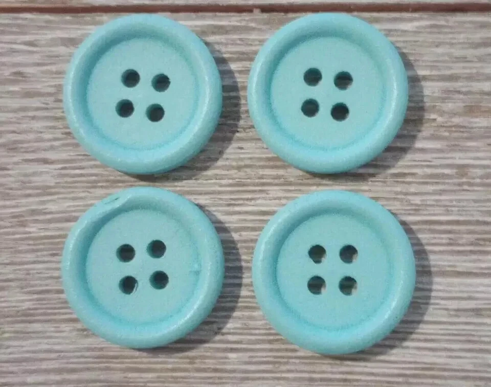 wood pastel colors sewing buttons 4 holes light blue 3/4 inch 20mm 4pc set - Image 2 of 2