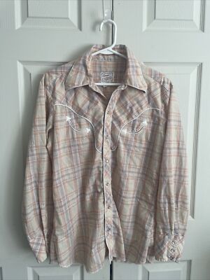 Vtg  H Bar C California Ranchwear Western Pearl Snap Shirt Cowboy Rodeo Tan
