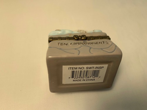 Ten Commandments Trinket Box Hinged Lid w Metal Rim + Clouds & Lightening - Picture 5 of 5