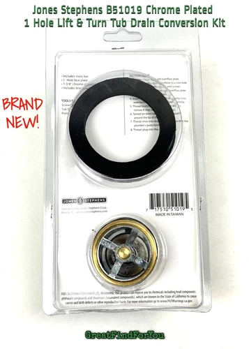 TUB DRAIN CONVERSION KIT Jones Stephens Chrome Plated 1 Hole Lift &Turn B51019 - Picture 2 of 6