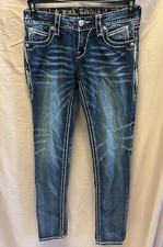 Rock Revival Phyllis Easy Skinny Jeans Womens 26 30x31 Blue Embroidered Stain