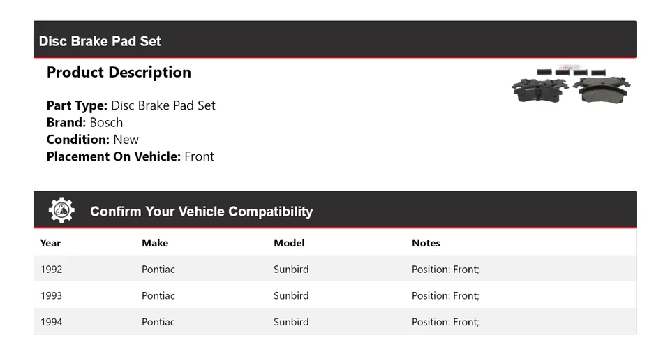 Pastillas de freno delanteras semimetálicas QuietCast Bosch 1992-1994 Pontiac Sunbird Foto 2 de 4