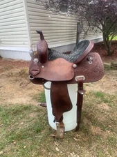 Nrs 15" Sunflower tooled barrel saddle