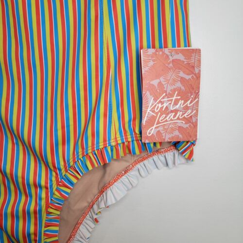 NWT Kortni Jeane High Waisted Primary Stripe Striped Ruffle Swimsuit Bottom 2XL - Picture 2 of 5