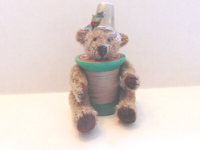 collectable bear piece-Hand made Spool Bear-mohair-3''