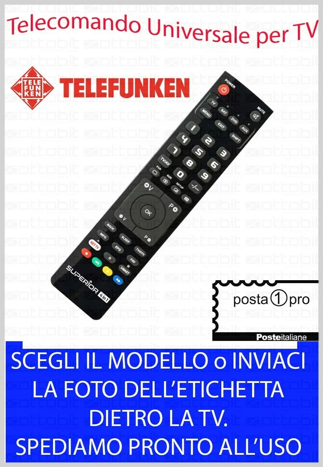 TELECOMANDO UNIVERSALE per TV TELEFUNKEN - SCEGLI MODELLO LISTA o INVIACI FOTO