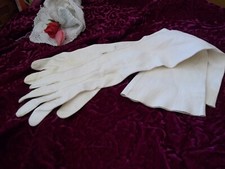 Vintage Vogel off White soft Leather Gloves 20" faux pearl Buttons sz 6.5 Opera
