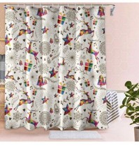 Christmas Reindeer Snowflakes 72 X 72 Colorful Fabric Shower Curtain 12 Hooks