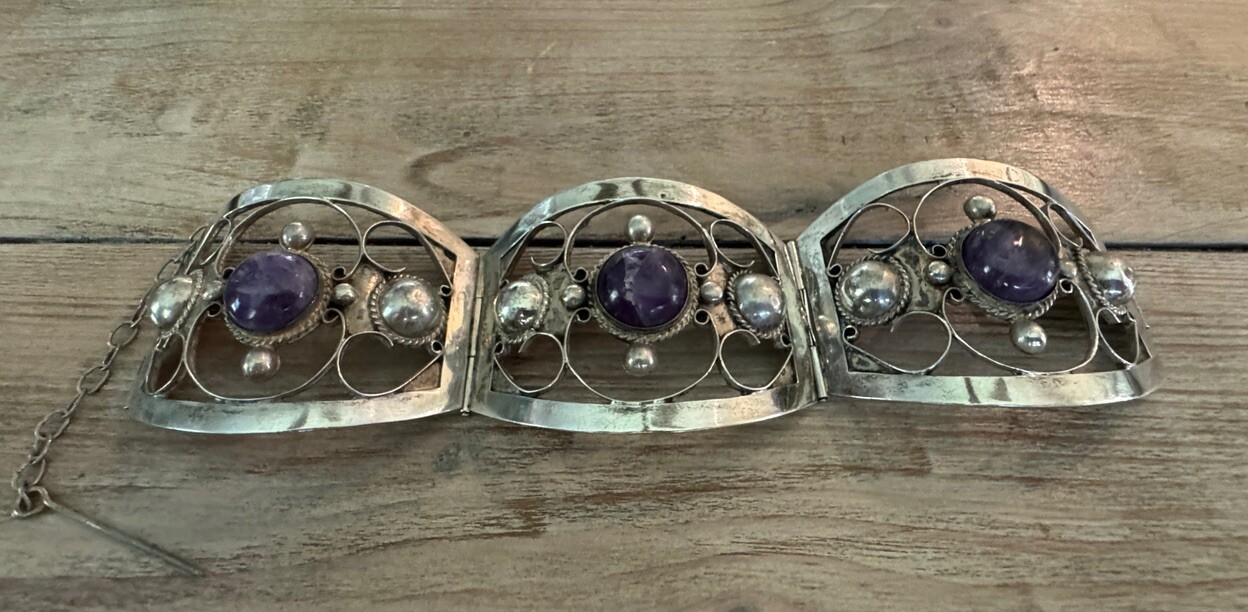 Solid Sterling Silver Chevron Purple Amethyst Ban… - image 7