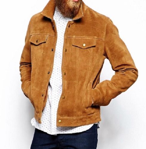 Mens Jacket Brown Soft Suede Leather 