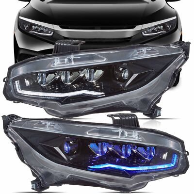 VLAND LED Projector Headlights For Honda Civic 2016-2021 w/Startup Animation L+R
