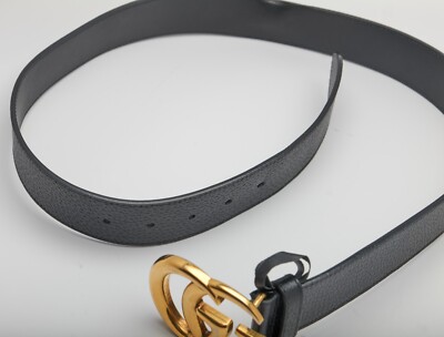 Unisex 90/36 Gucci Double G Black Leather Marmont Wide Belt Unisex 90/36 Gucci Double G Black Leather Marmont Wide Belt