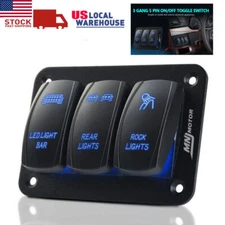 3 Gang Toggle Rocker Switch Panel Blue LED Light for Car Marine Boat Waterproof
