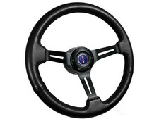 1968-78 Ford Mustang 14 Black Leather Steering Wheel Kit 6-bolt Blue Pony