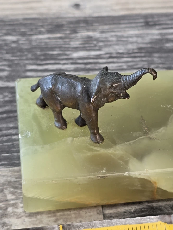 Juego de Escritorio De Colección Parker Doble Plegable Verde Ónix Mármol Bronce Elefante Grande Envejecido Foto 3 de 4
