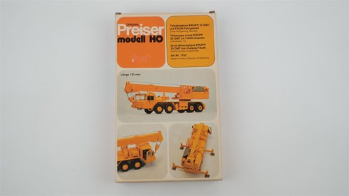 Grúa telescópica Preiser H0 1102 KRUPP 35 GMT sobre chasis FAUN (naranja) | Zustand: Gebraucht