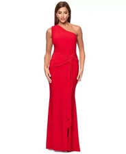 Xscape Red One-Shoulder Twist Jersey Evening Gown Size 8