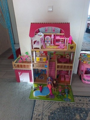 Kinderplay Puppenhaus aus Holz   Große 3 Etagen Villa mit Garage & Garten
