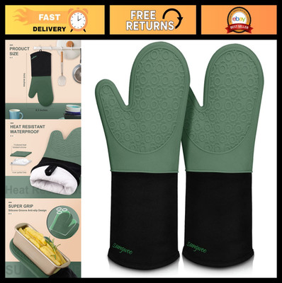 Extra Long Heat Resistant Silicone Oven Mitts - Non-Slip Grip, BBQ & Baking Glov