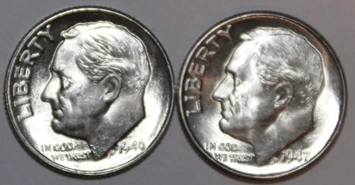 (2) Brilliant Uncirculated Roosevelt Dimes - 1946D 1947D - #9737D FREE SHIPPING