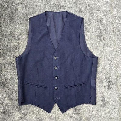 Yves Saint Laurent YSL Vest Mens M Navy Herringbone 5-Button Old Money Waistcoat