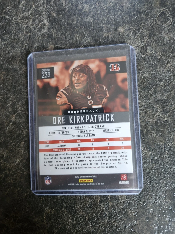 2012 Panini Gridiron Rookie Dre Kirkpatrick Card# 233 - Image 2 of 2