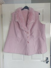 M&S Pink Suedette ,toggle Fasten Fury Lined Gilet Size 28