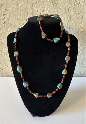 Turquoise Nugget & Brown Heishi Bead Jewelry Set, Western Boho Cowgirl