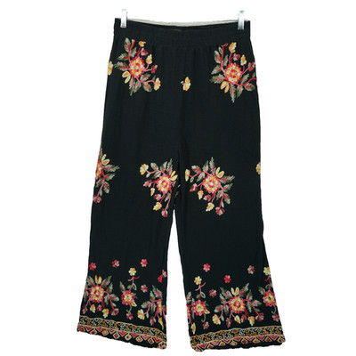 Liv Los Angeles Womens Embroidered Wide Leg High Rise Pants Floral Flower XL